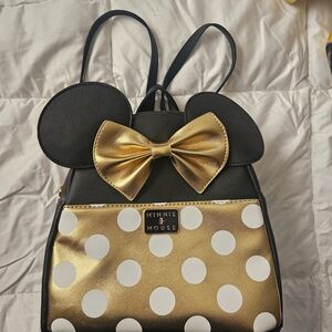 Minnie Mouse Black and Gold Polka Dot Backpack